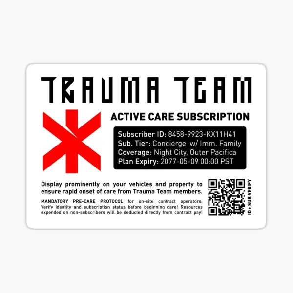 Trauma Team Active Care Subscription  5PCS Stickers for Wall Decor  Luggage Anime Decorations Funny Bumper Home Cute Cartoon Kid