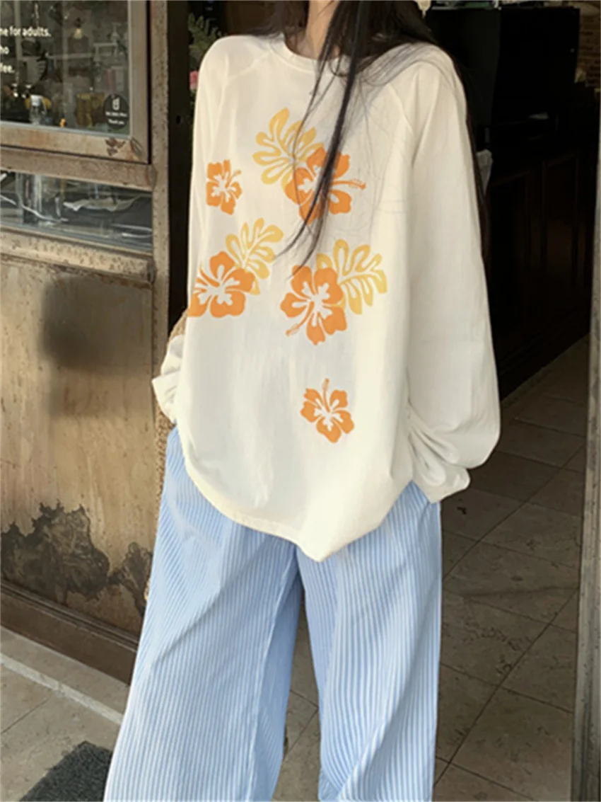 Alien Kitty Full Sleeve Sunscreen Blouses Sweet Floral Chic Casual Straight 2024 High Street Loose Fashion Summer Wide Leg Pants