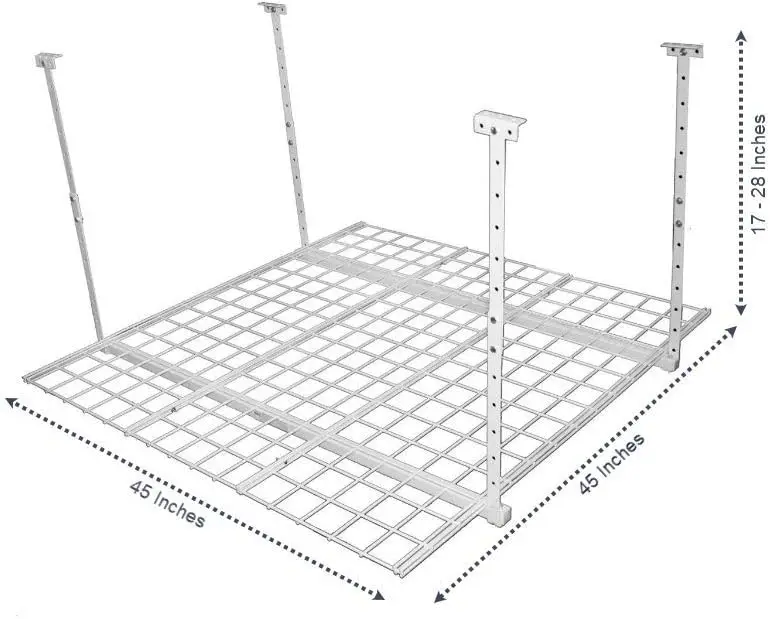 00540 45-Inch x 45-Inch Overhead Steel Garage Ceiling Storage Rack, Adjustable Heavy-Duty Ceiling Mount Storage