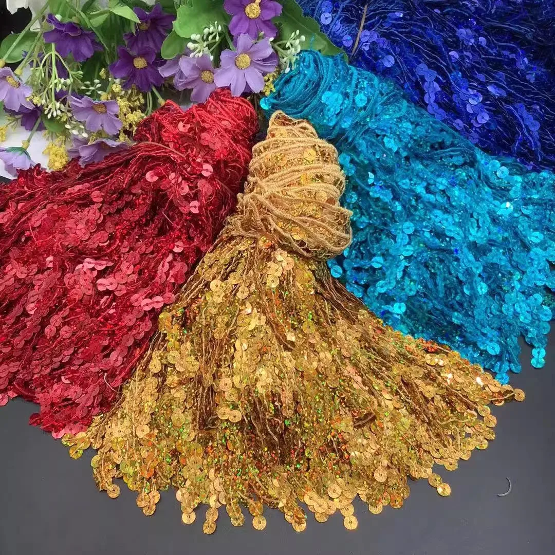 

Shiny Tassel Fringe Trim for Latin Dance Dress, Costume Decoration, Laser Sequin, 15Yards/Lot, 20cm Width, 5-109