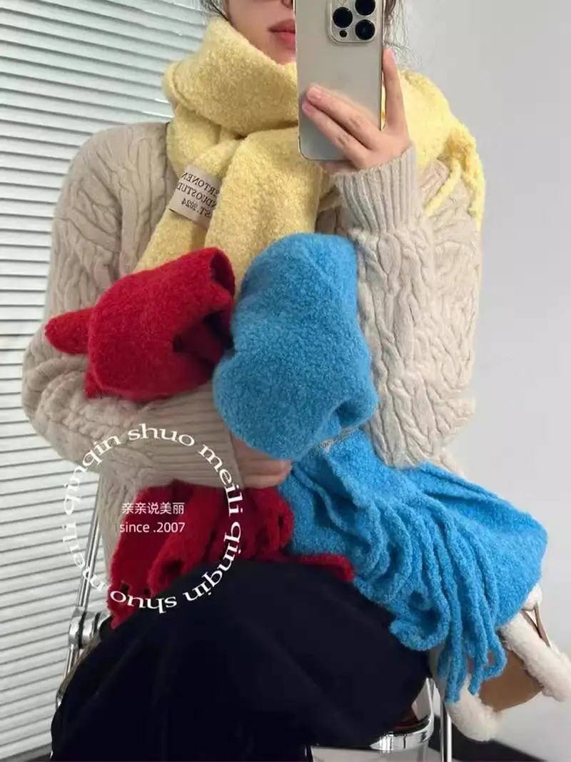 

Шерстяной шарф из альпаки высшего качества, унисекс, зимний мягкий толстый теплый шейный платок в скандинавском стиле, длинная шаль, чистый цвет