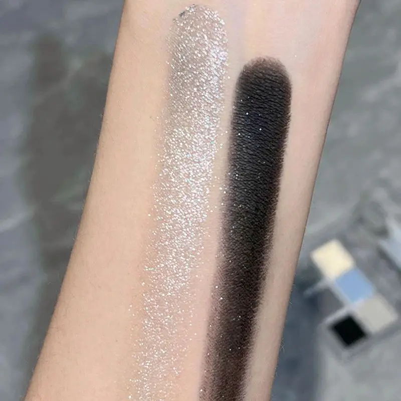 Paleta de sombras de olhos esfumaçadas, cinza fosco, azul, 6 cores, glitter, prata, acrílico, paleta de sombras de olhos de longa duração, cosméticos de maquiagem