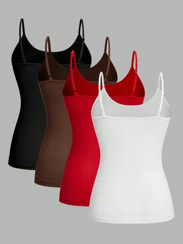 Imagen 2 del producto 4 Uds. Camisolas de Color liso para mujer, camisetas sin mangas para mujer, Tops básicos con tirantes sexis de verano para mujer, camiseta camisola sin mangas