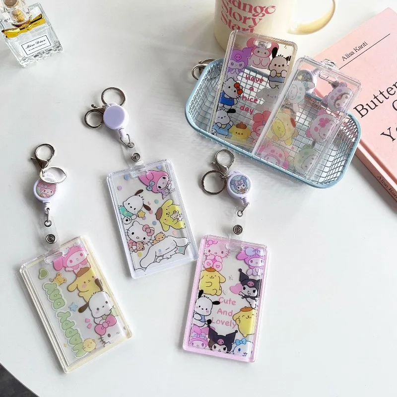 Мультяшный держатель для карт Sanrio Kuromi: чехол для ID-карт, транспортных пропусков, фотографий, ключница, чехол для детских карт, подарок