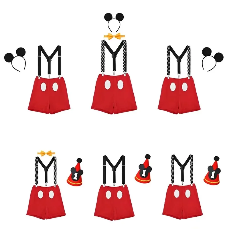 Baby Boys First Birthday Costume Cake Smash Cosplay Outfits Y Back Suspenders Bloomers Bowtie Set Mouse Ear Clothing Set