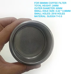 58mm 4 Cups 2916 Small Hole Filter Baskets 0.22 * 0.86mm Stainless Steel Coffee Powder Bowl For 58mmm Coffee Filter Baskets