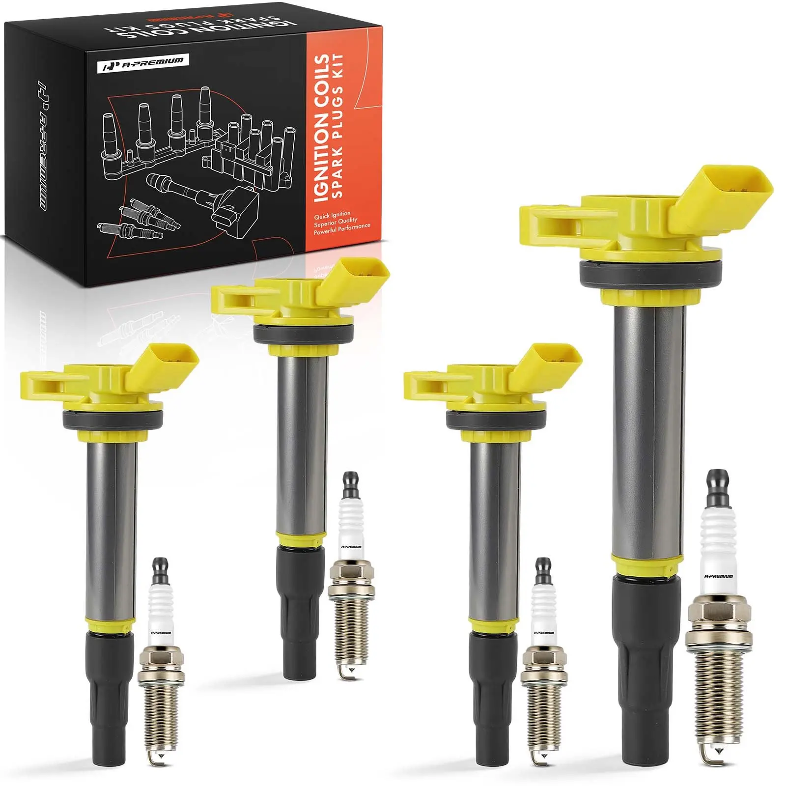 A-Premium 4x Yellow Ignition Coils & 4x Iridium + Platinum Spark Plug for Toyota Corolla
