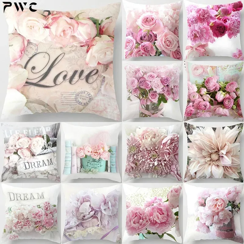 

45*45cm Rose Flowers Cushion Cover Nordic Style Home Wedding Decoration Throw Pillow For Sofa Bed Car Pillow Case