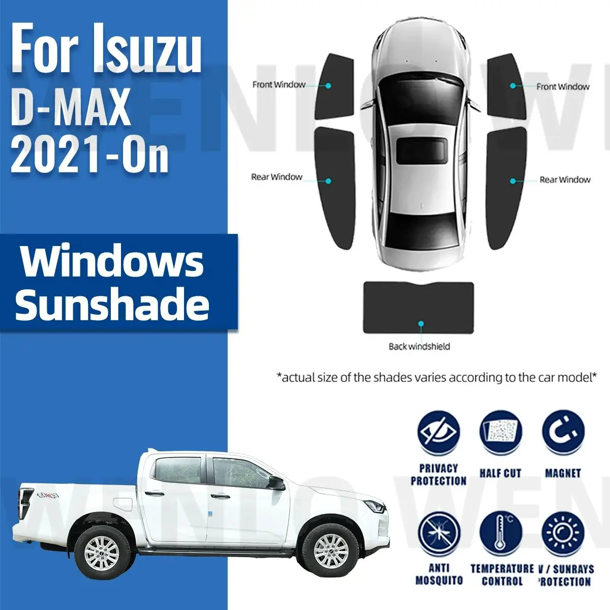 

For Isuzu D-MAX 2021 2022 2023 2024 Magnetic Car Sunshade Shield Front Windshield Frame Curtain Rear Side Window Sun Shades