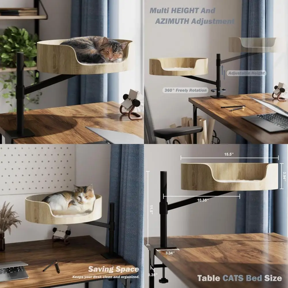 

Большая вращающаяся деревянная лежанка для кошек на стол с регулируемой полкой