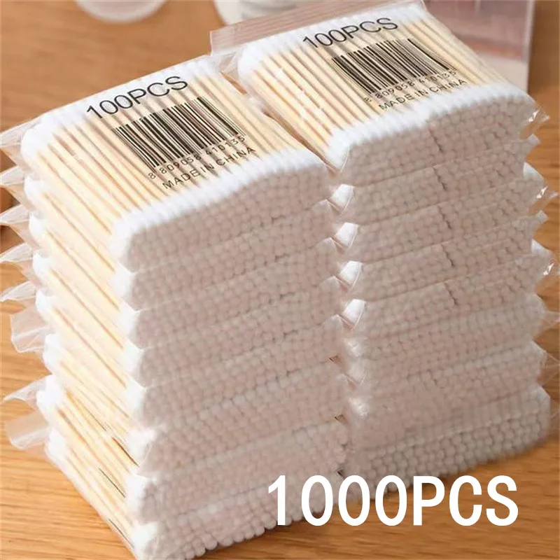 100/1000pcs Double Head Wood Cotton Swab Nose Ears Cleaning Women Makeup Tools Lipstik Cotton Buds Tip Sticks Bastoncillos Oidos