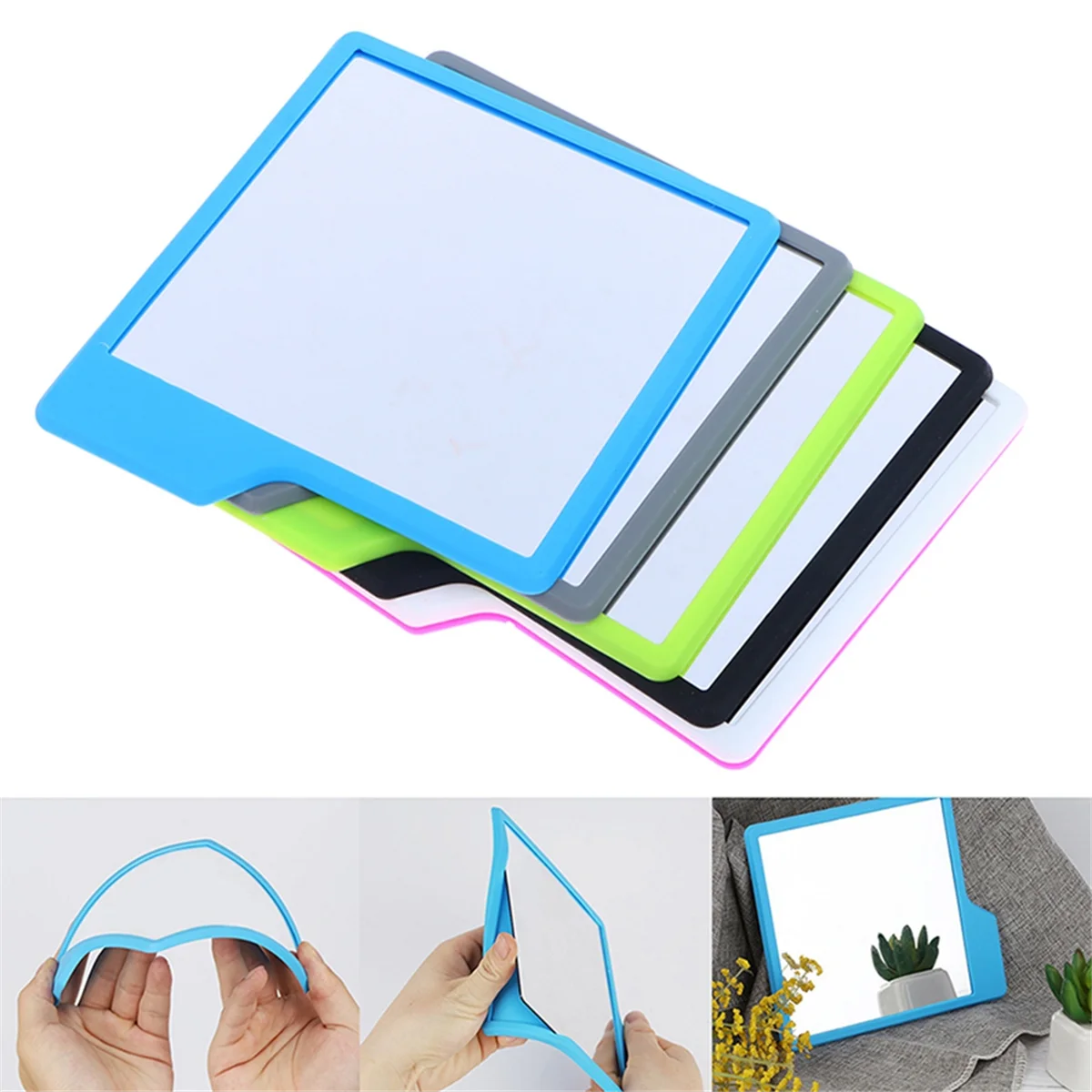 مرآة سيليكون عصرية سوداء ذاتية القبضات مرآة حلاقة مقاومة للكسر، دش مكياج من السيليكون، حمام للسفر