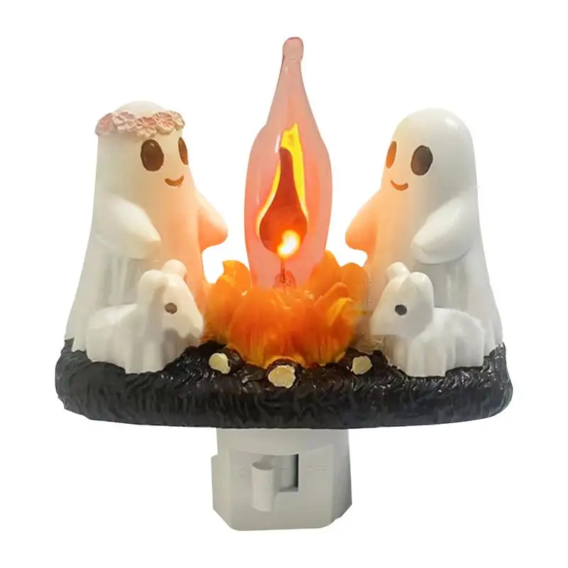 

Ghost Campfire Flickering Night Light Lantern Flicker Flame Nightlight 3D LED Small Electric Faux Lantern Halloween Indoor Decor