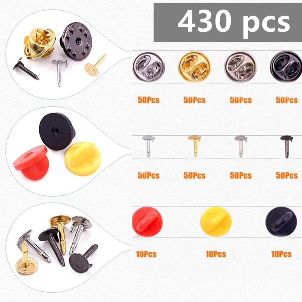 430Pcs Rubber Metal Lapel Pin Backs Replacement Locking Pin Backs for Brooch Tie Tack Badge DIY Craft Use Brooch Keepers