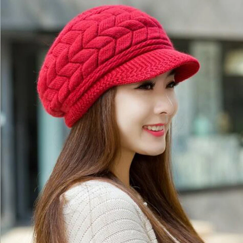 Women Peaked Cap Winter Warm Comfortable Windbreak Knitted Hats Female Soft High Elastic Solid Color Headgear Ladies Hat