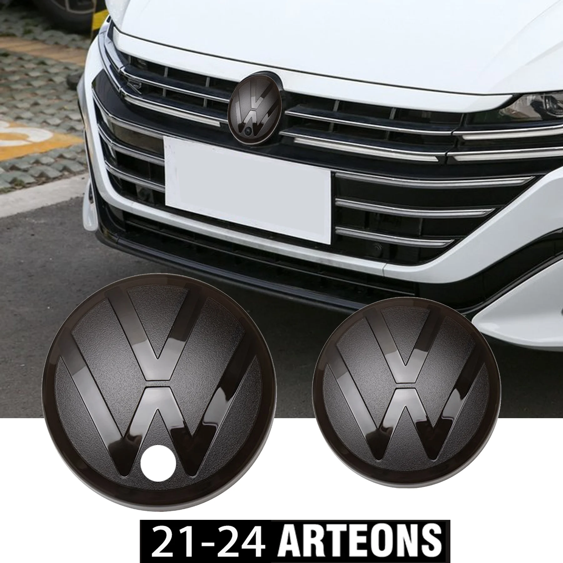 1set With holes Car Front Grill Badges Rear Trunk Emblem Lid Covers Logo Sticker Black For VW ARTEONS 2021-2024 Auto Accessories