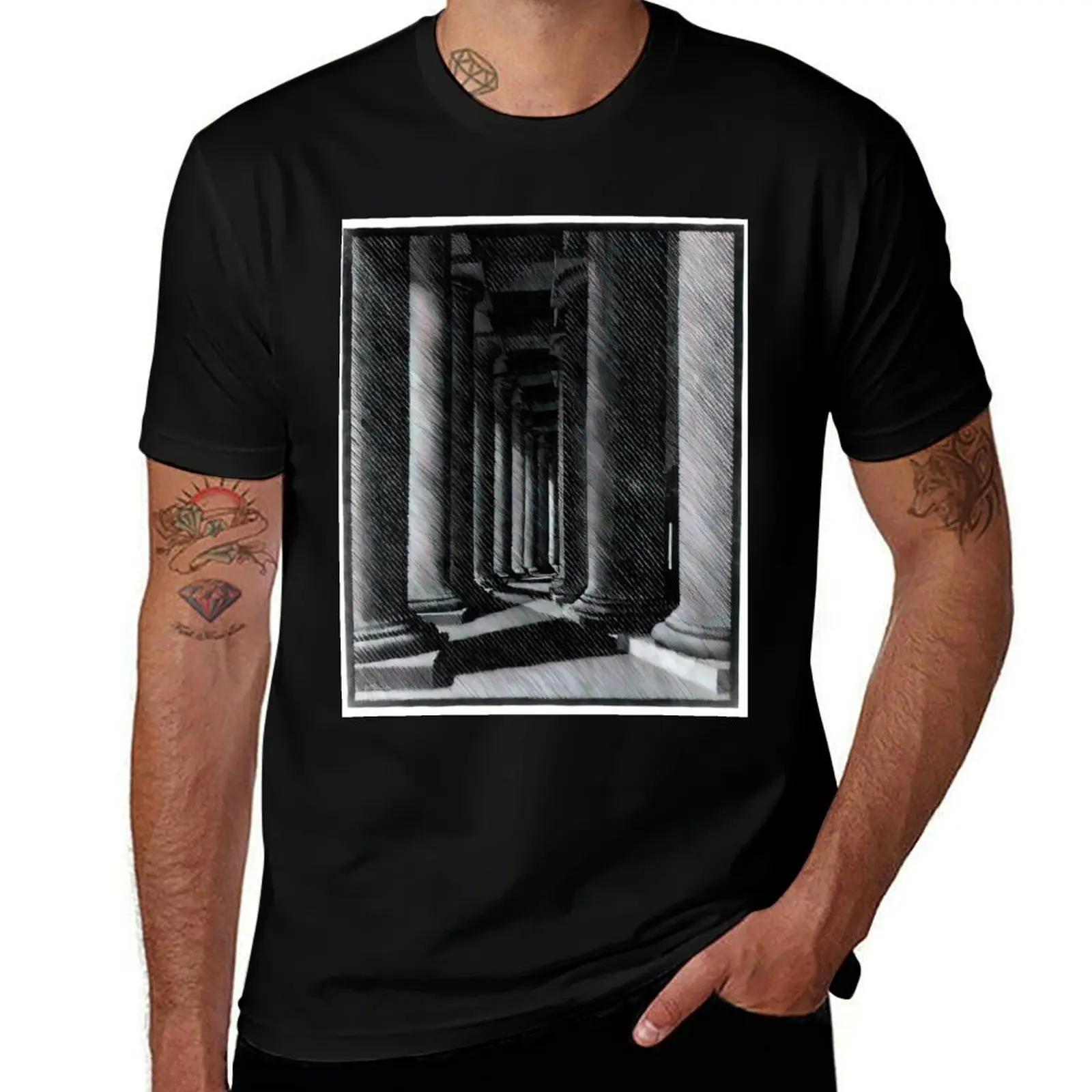 

Nocturnal Rome, Colonade of St. Peter's - 1934 By MC Escher T-Shirt t shirts with prints man t shirt luxury T-Shirt