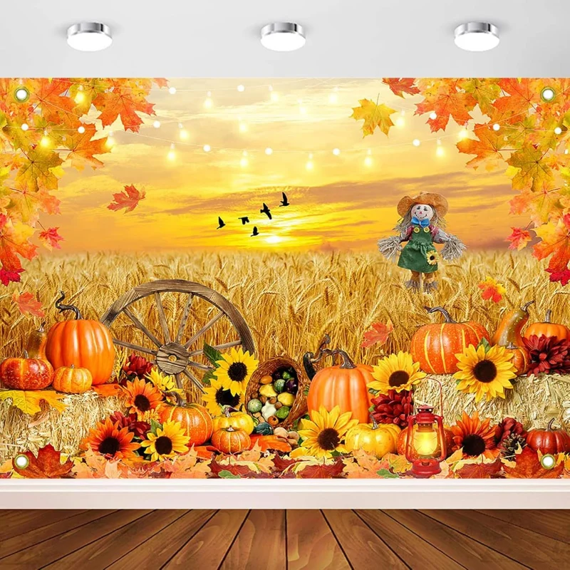 

Autumn Pumpkin Harvest Party Thanksgiving Tapestry Hay Scarecrow Birthday Party Decoration Maple Leaves Autumn