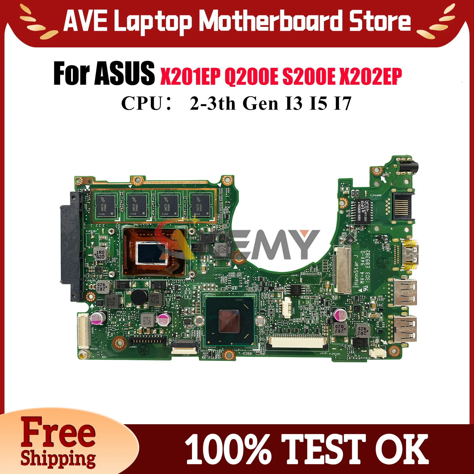 

X202E Материнская плата для ноутбука ASUS VivoBook X201EP X202EV X202EP S200E X202E Q200E Материнская плата с процессором I3 I5 I7 100% tests OK stk