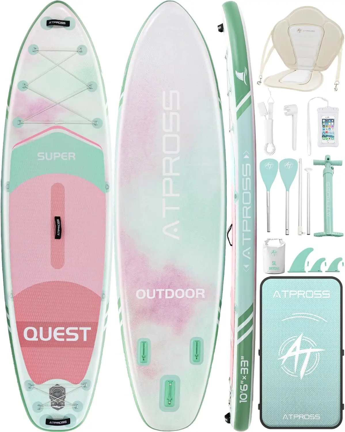 10'6''x33''Inflatable Stand Up Paddle Board, 400lbs Extra Wide Stand Up Paddleboard with Kayak Seat, Anti-Slip EVA Deck