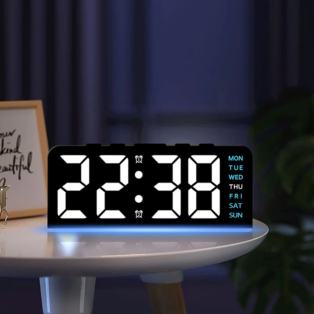 Multi-function Digital Alarm Clock Temperature Ambient Light LED Desk Clock With Adjustable Brightness Options