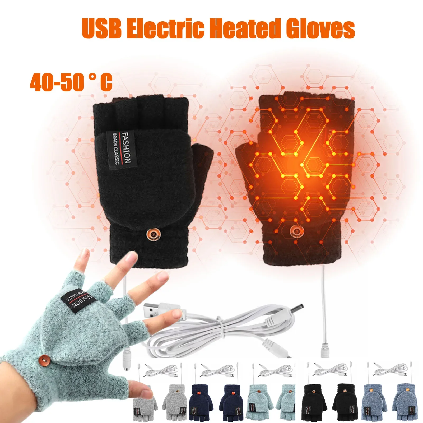 Electric Heated Gloves Winter Warm USB Electric Heated Gloves Warmer Touchscreen Electric Thermal Gloves for Outdoor Hiking