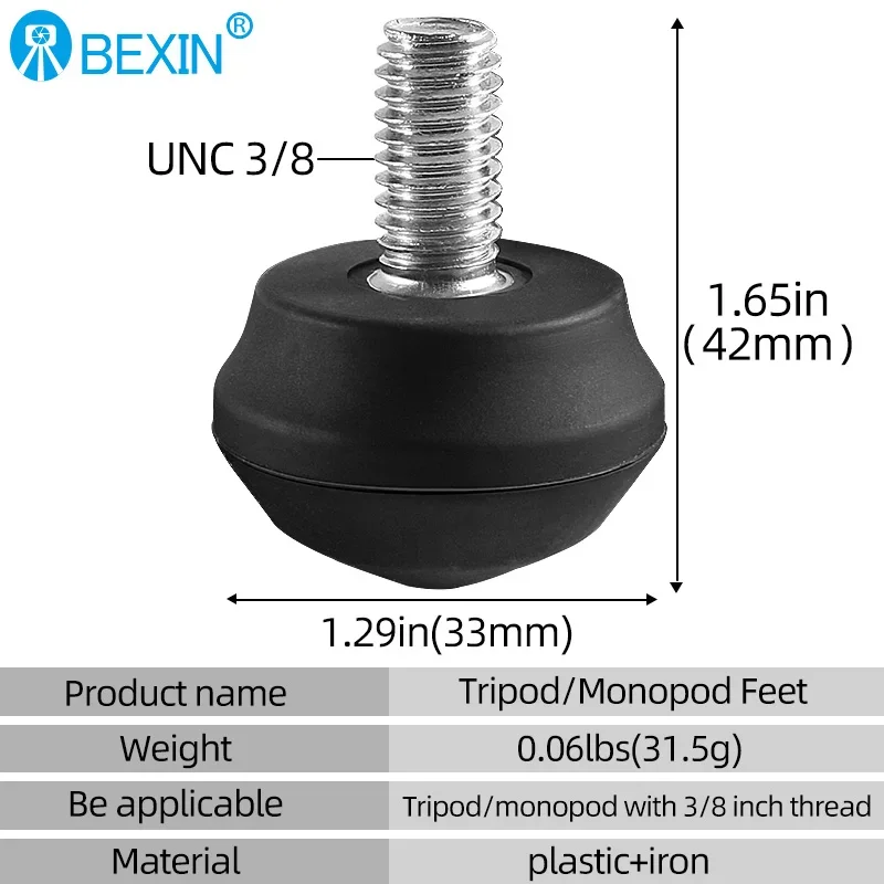 BEIXIN Replacement Parts Universal Anti-Slip Rubber Tripod Foot Spikes with 3/8 inch Thread Tripod Monopod Legs Feet