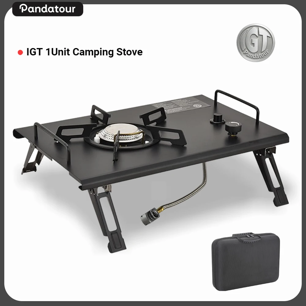 Pandatour Tragbarer Kocher mit Verstellbarem Klappbarem Tisch IGT Gaskocher Propanbrenner für Outdoor-Kochen und Wandern
