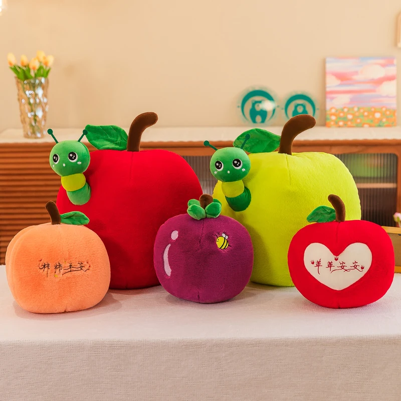 Simulation Orchard Persimmon Mangosteen Cartoon Caterpillar Apple Plush Toy Creative Stuffed Imitation Fruit Pillow Home Decor