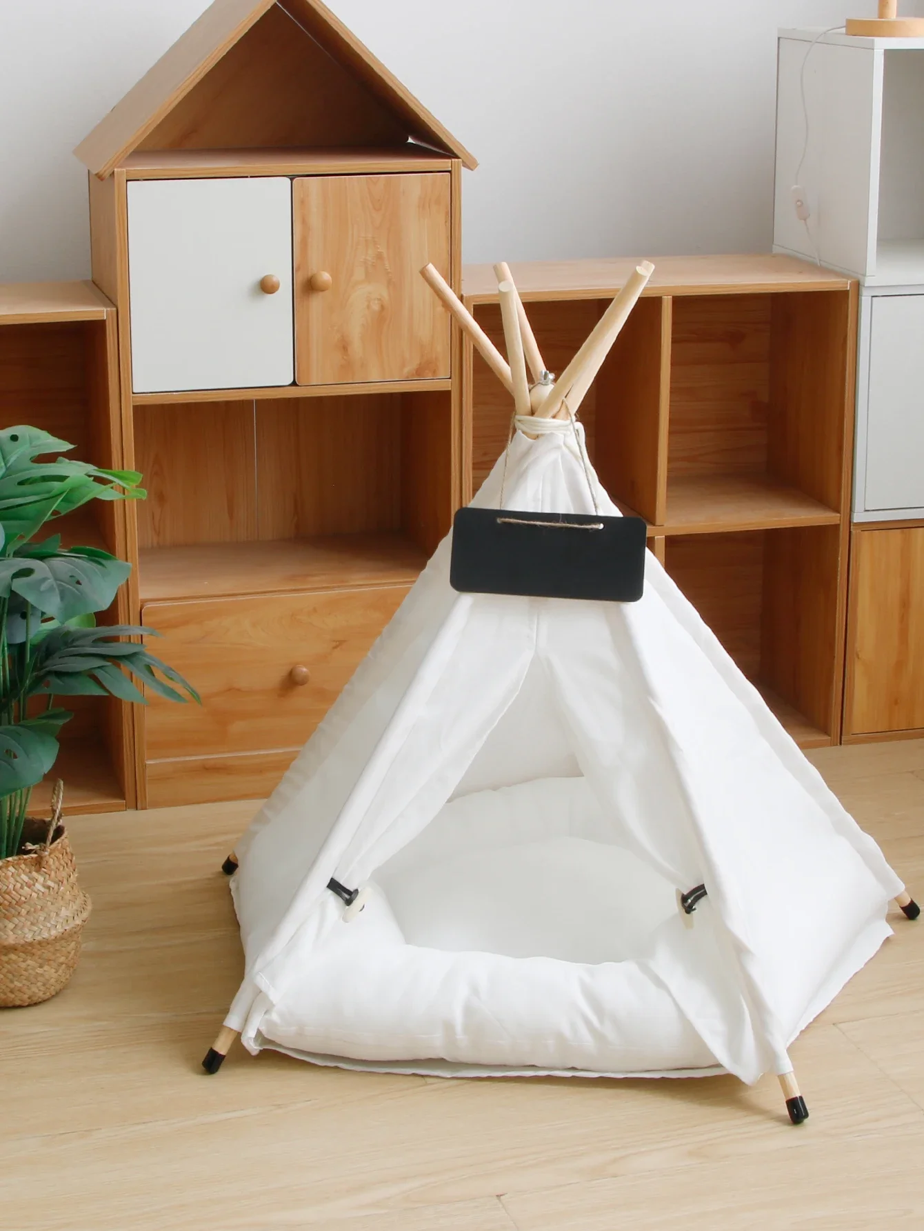 

Dog House Washable Pet Teepee Collapse Canvas Cat Bed Tent,Dog Bed Play House With Cushion（Suitable for pets weighing up to 9