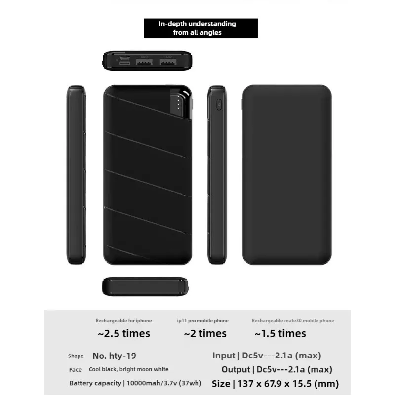 3C Certified 10000mAh Power Bank Ultra Compact Intelligent digital display Portable External Battery Charger for iPhone