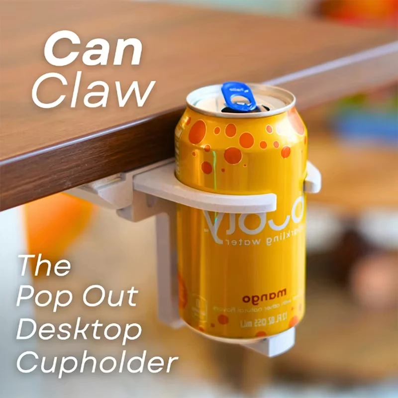 Fold Out Desk Cupholder Water Bottle Holder Headset Hat Rack Stackable Under-Table Cup Holder Claw Retractable Drink Holder