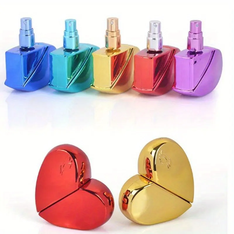 Colorful 25ml Heart Shaped Refillable Spray Perfume Bottle Thick Glass Pump Parfum Atomizer Travel Empty Cosmetic Containers