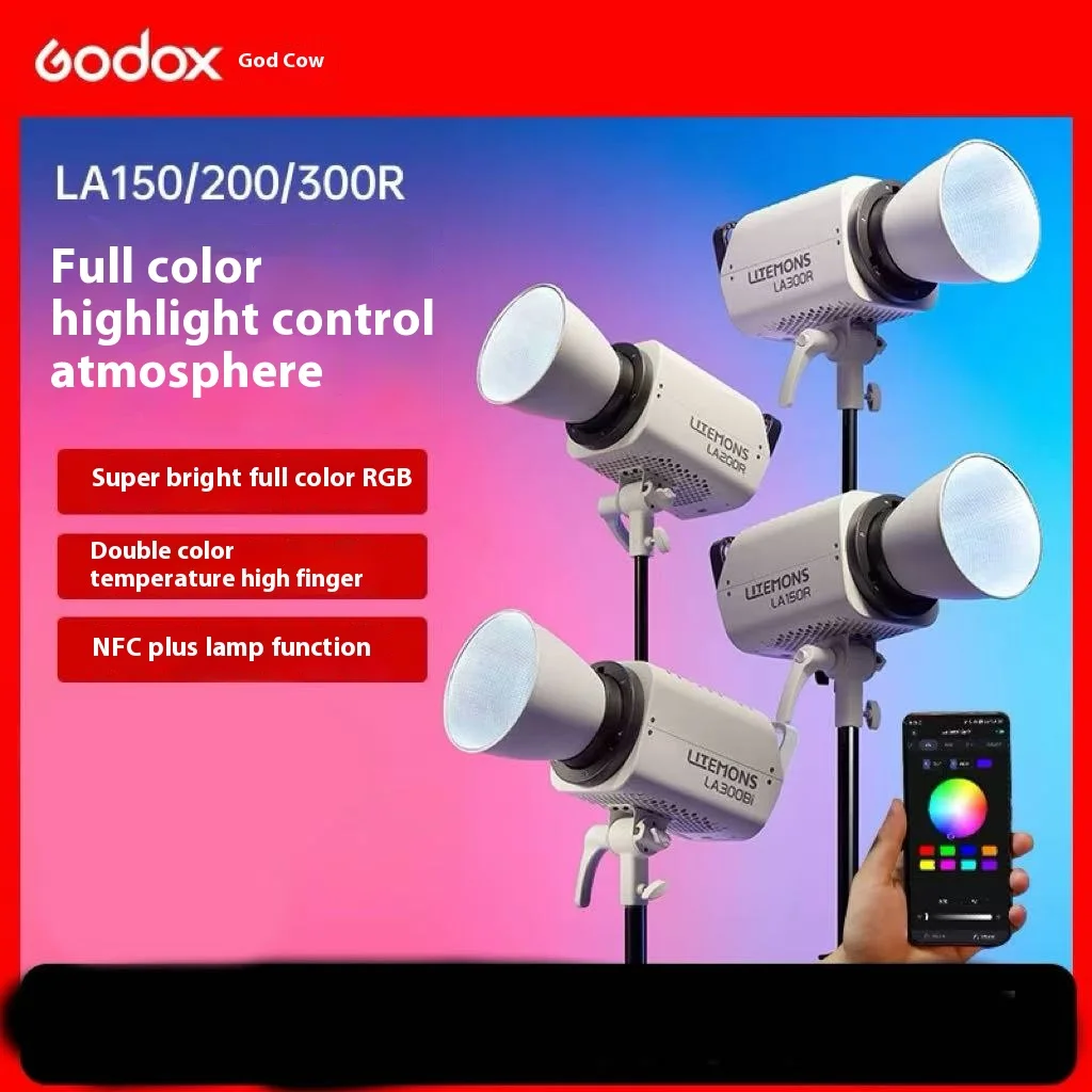 Godox LA150R LA200R LA300R RGB Full Color COB Photography Fill Light Bowens Mount 1800K-10000K LED Video Light with NFC