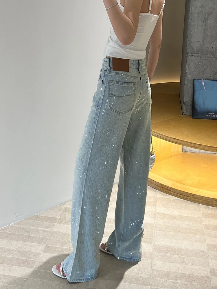 

Slim Straight Jeans Women's Spring 2026 Flash Narrow Leg High Waist Rhinestone Floor-Length Pants Comfortable Soft Stretch Denim