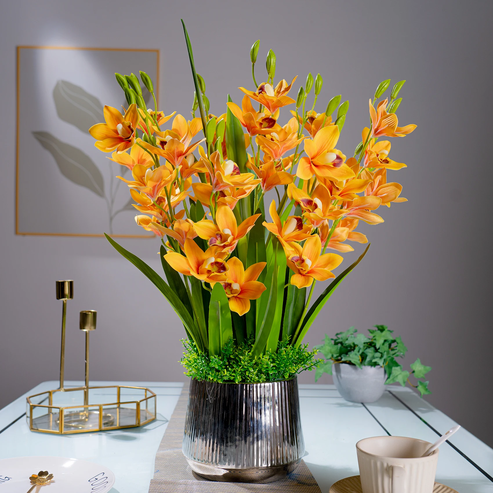 

Cymbidium Goeringii Artificial Flower Indoor Home Flower Arrangement Decoration Plastic Flower Display Art Craft Decor