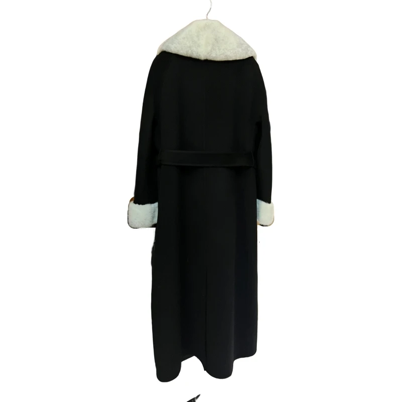 Cappotto in cashmere double face con colletto in visone Cappotto da donna in cashmere double-strato in lana di due pezzi di lana di media lunghezza feminino luxo