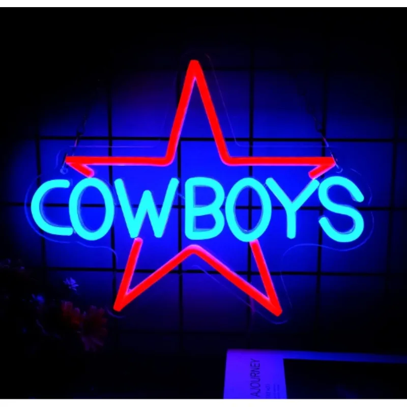 Cowboy Neon Sign - Dimmer 12.6 X 10.23 Inch USB Powered Dallas LED Party Bar Candy Shop Art Decoration Game Room Red & Blue