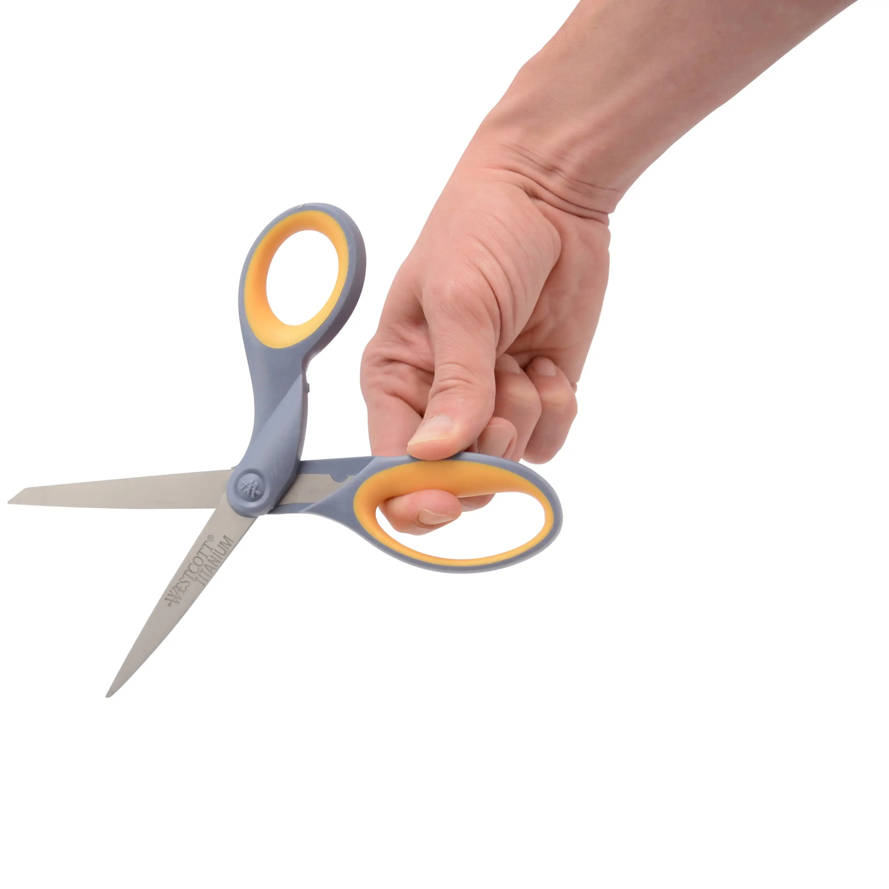 ストレートはさみ、チタンボンド、8インチ、グレー/イエロー、オフィス/学校用、6個パック