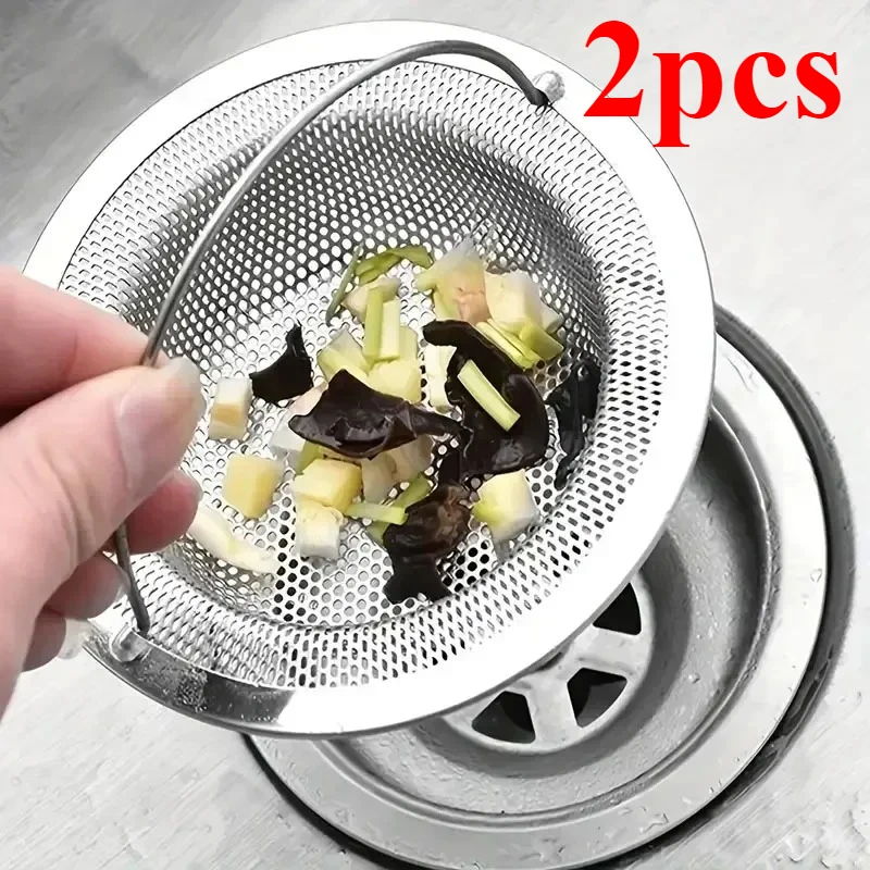 2 قطعة فلتر حوض المطبخ من الفولاذ المقاوم للصدأ، قابس التصريف الشبكي، فلتر حوض أمان لغسالة الأطباق المعدنية، منزلي مضاد للانسداد