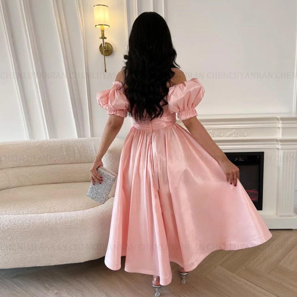 MOLISA Satin Pink Prom Dress 2024 A-Line Off The Shoulder Short Pleated Party Evening Gown Short Cocktail Dresses فساتين الحفلات