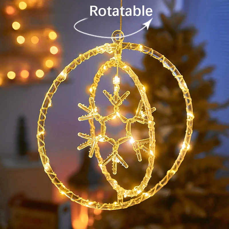 LED-Weihnachtslichterkette, doppelte runde Pendelleuchte mit Fernbedienung, Atmosphären-Dekorationslampe als Geschenk, Heimdekoration