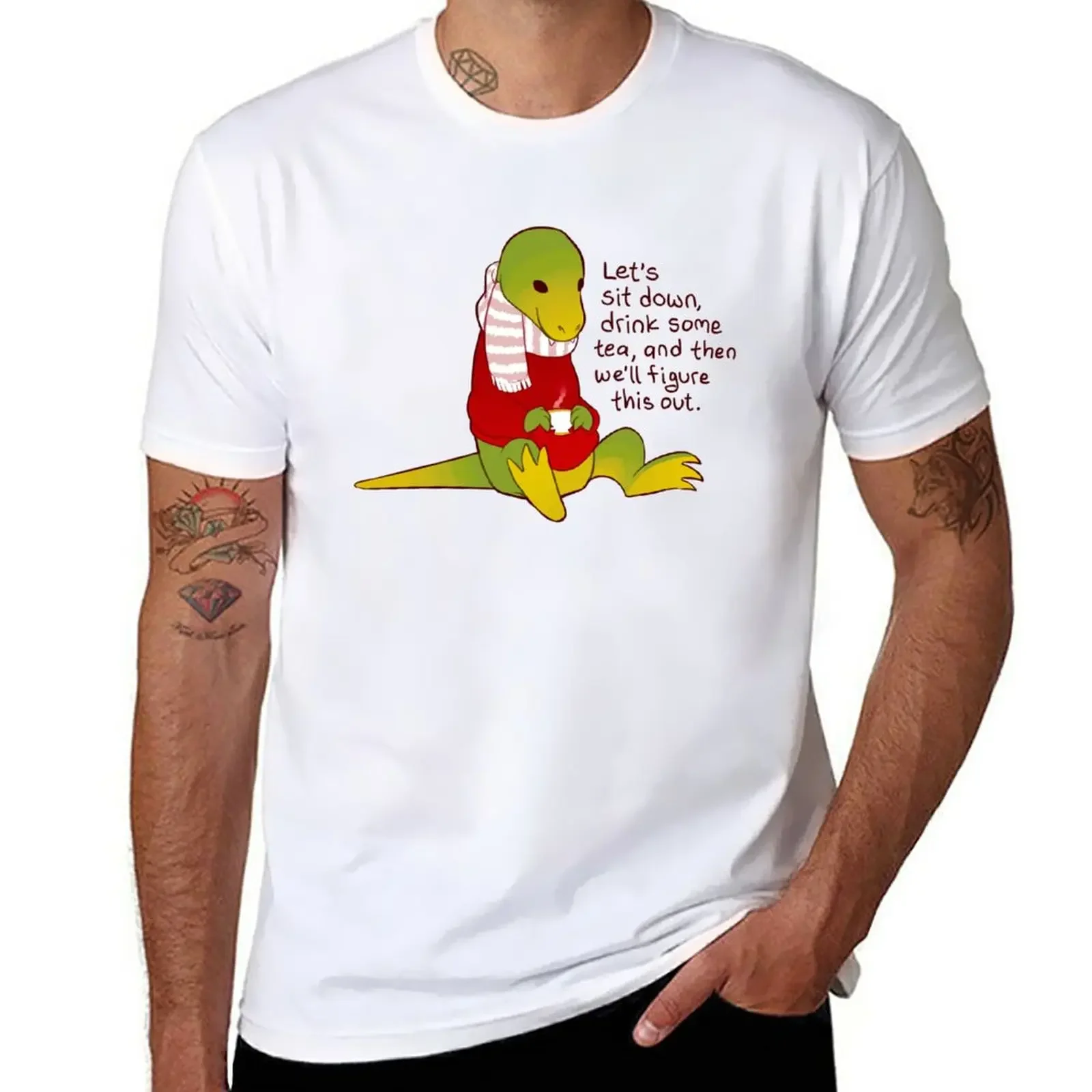 Let's Sit Down, Drink Some Tea Tea Rex T-Shirt plus size tops animal prinfor boys anime Men's t-shirts