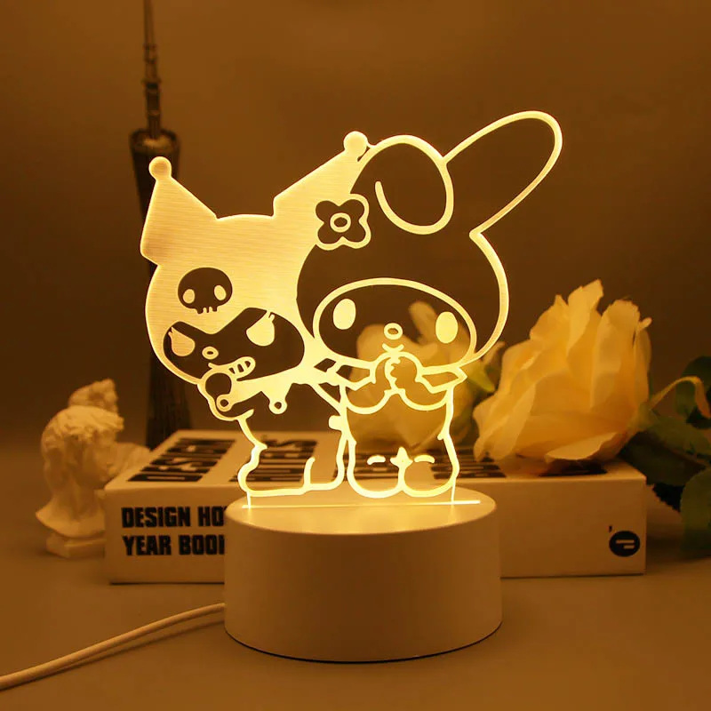 Cinnamoroll My Melody Hello Kitty Action Figure 3D LED Night Light Kawali Kuromi Light Figure Toys Desk Lamp Kids Birthday Gifts