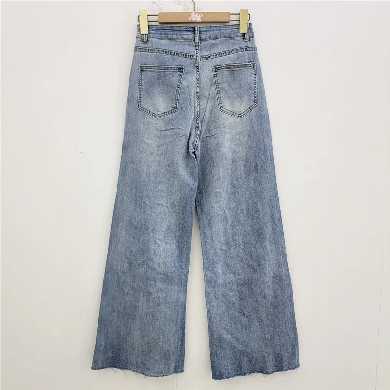 กางเกงยีนส์เดนิมผู้หญิงทรงแคปรีลำลอง ปักลาย เอวสูงทรงเอ็มไพร์ ขากว้าง ยืดเล็กน้อย ทรงหลวม สไตล์สตรีทแวร์ Y2K สำหรับทำงาน ปี 2025
