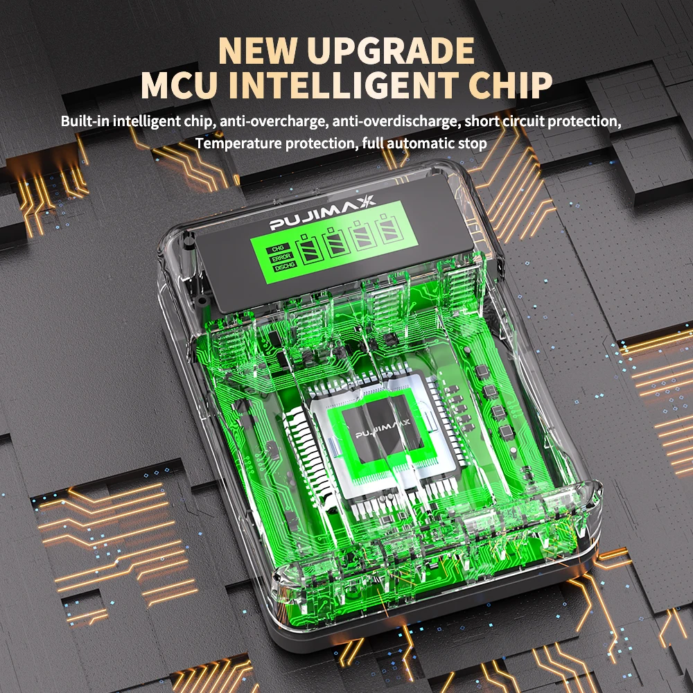 PUJIMAX شاشة الكريستال السائل AA/AAA شاحن بطارية 4 فتحات ل NI-MH /NI-CD 1.2 فولت بطارية قابلة للشحن شاشة ذكية شحن سريع