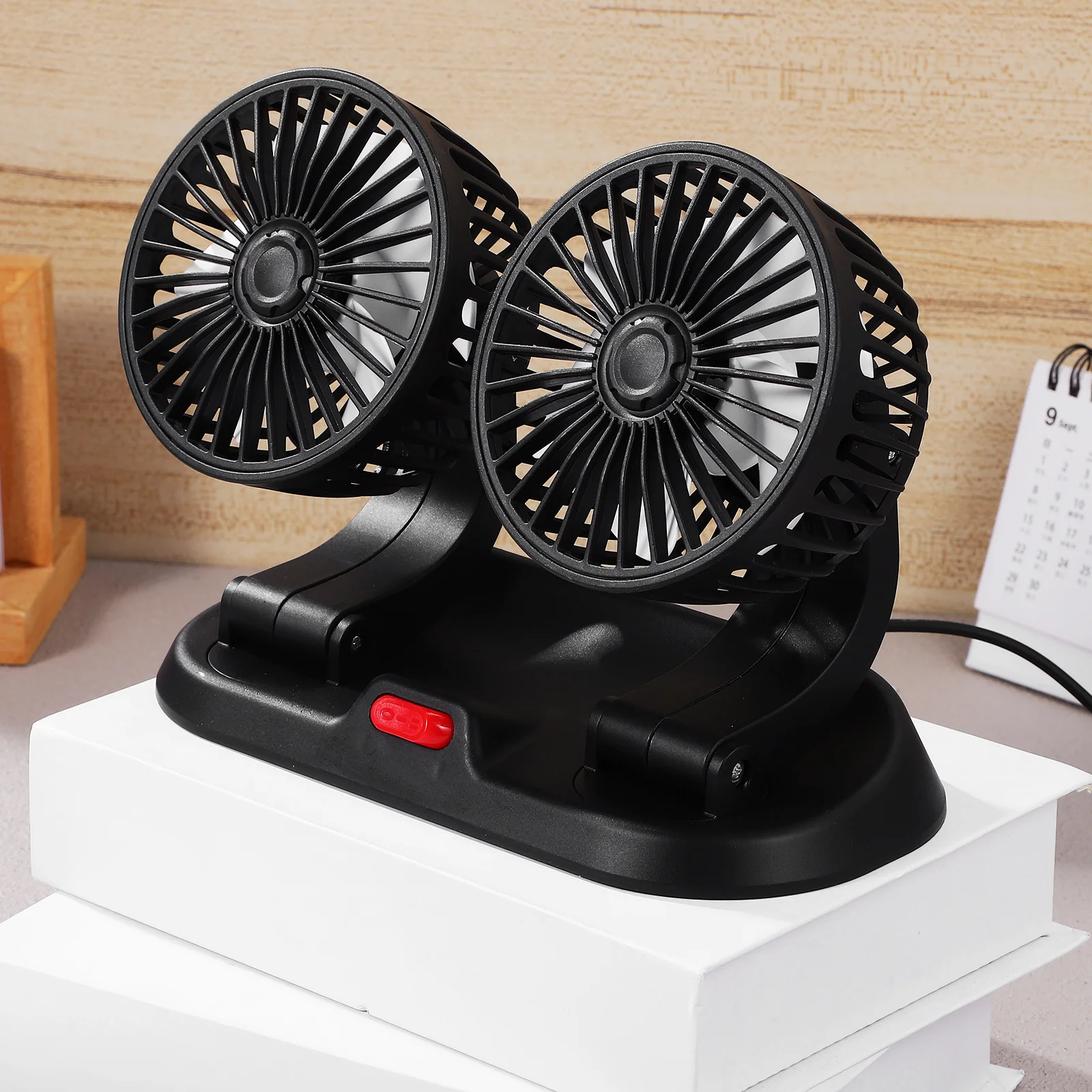 

Double Car Fan Dual Head USB Rechargeable Portable Cooling Small Quiet Design Foldable for Road Trips Car Fan Dashboard Fans