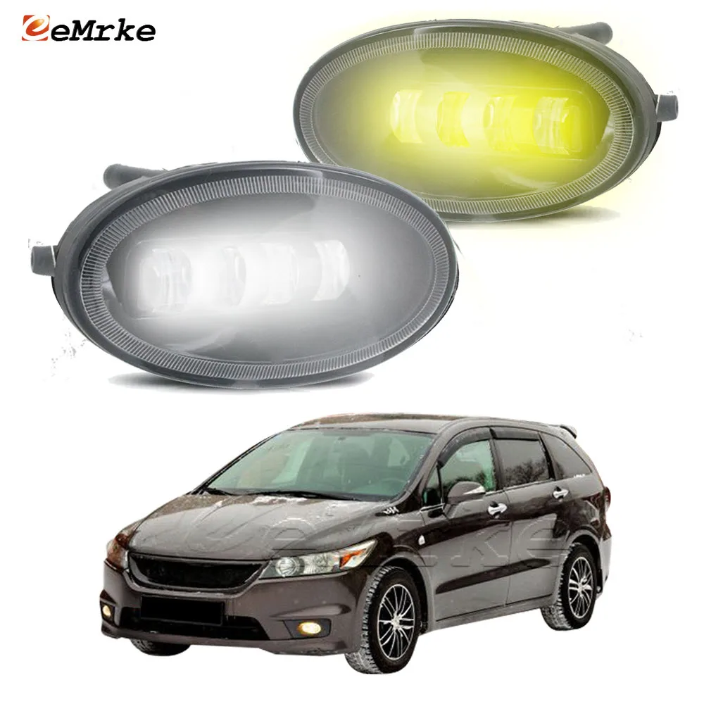 2x Front Full LED Fog Lights with Cut-Line Lens White / Yellow Color Fog Lamp for Honda Stream RSZ RN6 07.2006 2007 2008 05.2009