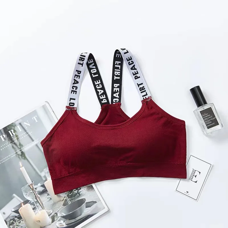 Female Beauty Back English Letter Shoulder Strap Tube Top Wrapped Chest Yoga Outer Wear Comfortable Sports Bra Without Steel Rin