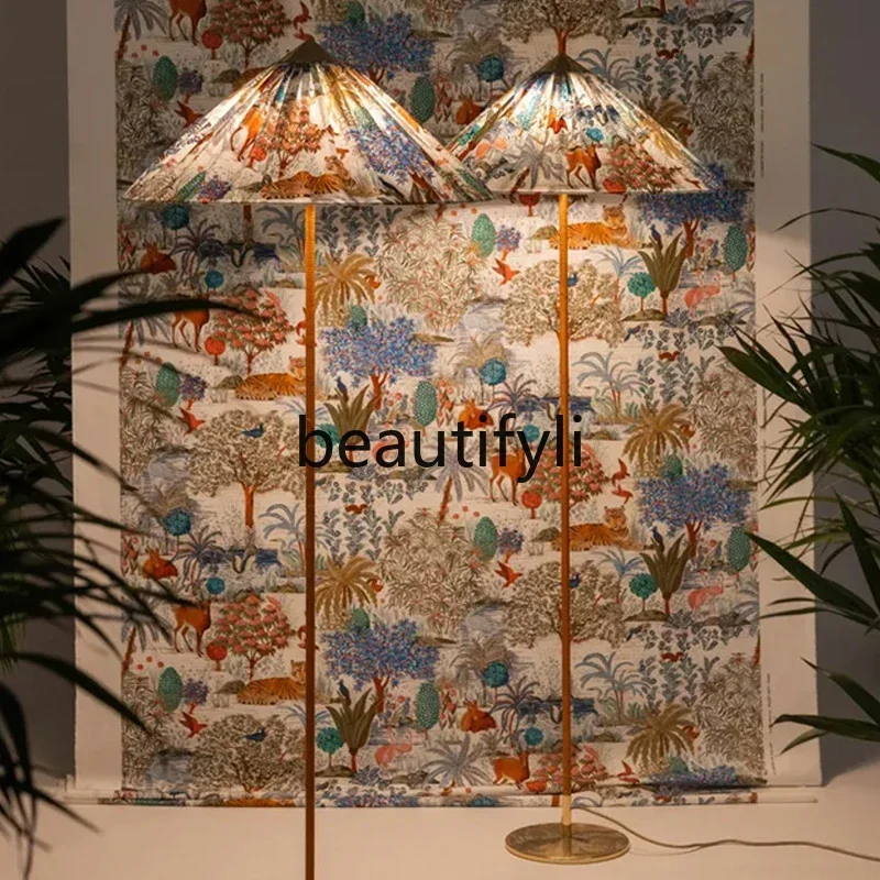 

SS Full copper living room floor lamp French retro Nanyang style designer high-end vertical lamp